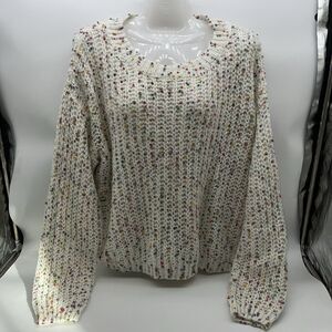 T.i.m.i.n.g Crewneck Sweater Cream w/Colorful Confetti Dots Knit Pullover-Size L